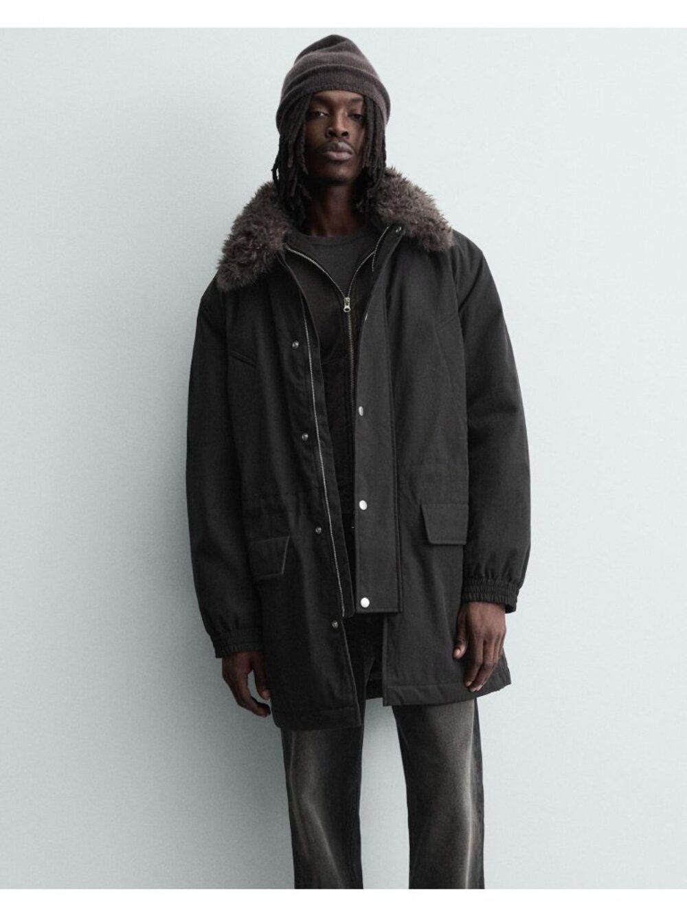 Zara Mens Parka Coat Jacket Medium M Black Thermal insulated 4391/200 NWT